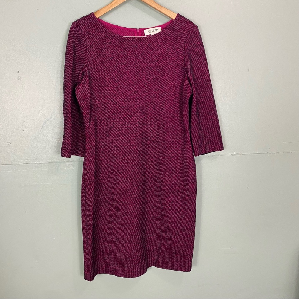 St John Pink Fuchsia Black‎ Midi Dress Shift Size 12